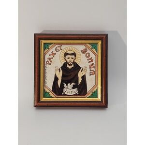 Saint Francis of Assisi Hand painted icon framed approx. 4.5"x4.5"